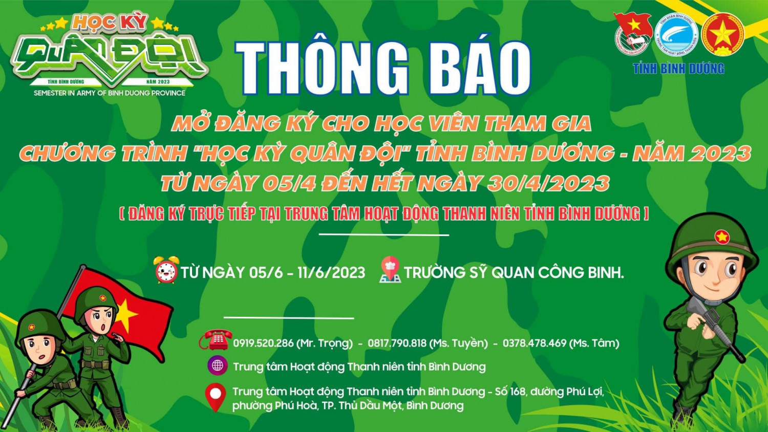 Mở đăng ký cho Học viên tham gia Chương trình " Học kỳ Quân đội" tỉnh Bình Dương lần thứ XI - Năm 2023