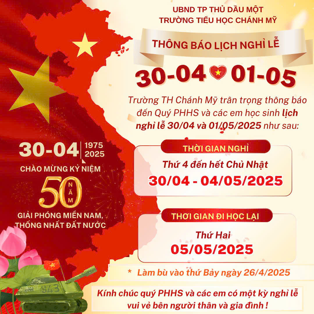 Thông Báo Nghỉ Lễ 30.4, 1.5